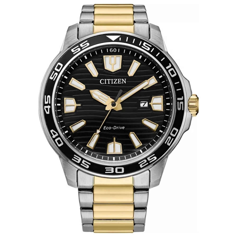 ✨Citizen Men's Watch AW1706-52E Eco Drive Black Dial Two Tone Silver Steel 45mm